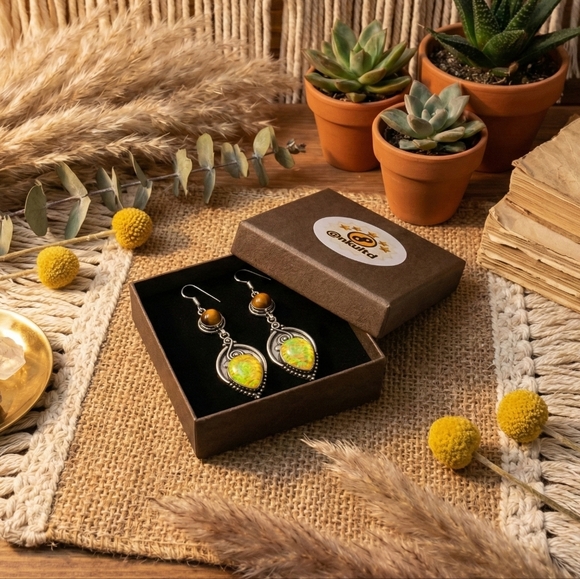 S925 Silver Tiger's Eye Triplet Opal Earrings 2.8" Handcrafted Boho Artisan Drop - Picture 15 of 16